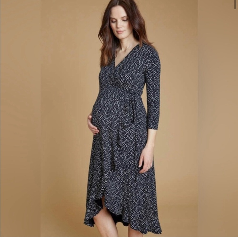 Isabella Oliver high low ruffle wrap maternity dress